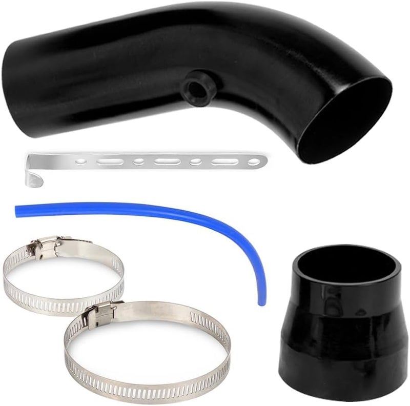 Cold Air Intake Pipe, 76mm 3 Inch Universal Performance Car Cold Air Intake Turbo Filter Aluminum Automotive Air Filter Induction Flow Hose Pipe Kit (BLACK-PIPE)